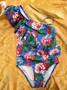 Janie &Jack One-Shoulder Floral Girls' Swimsuit